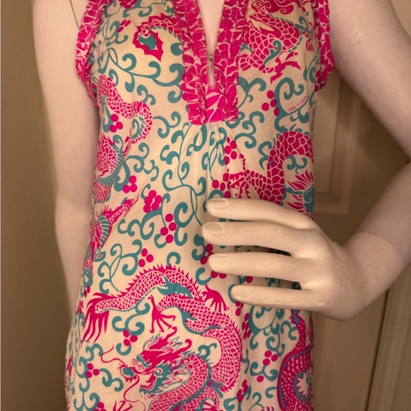 Gretchen Scott Vibrant Pink and Blue Dragon Print Dress Size S. - Picture 9 of 14
